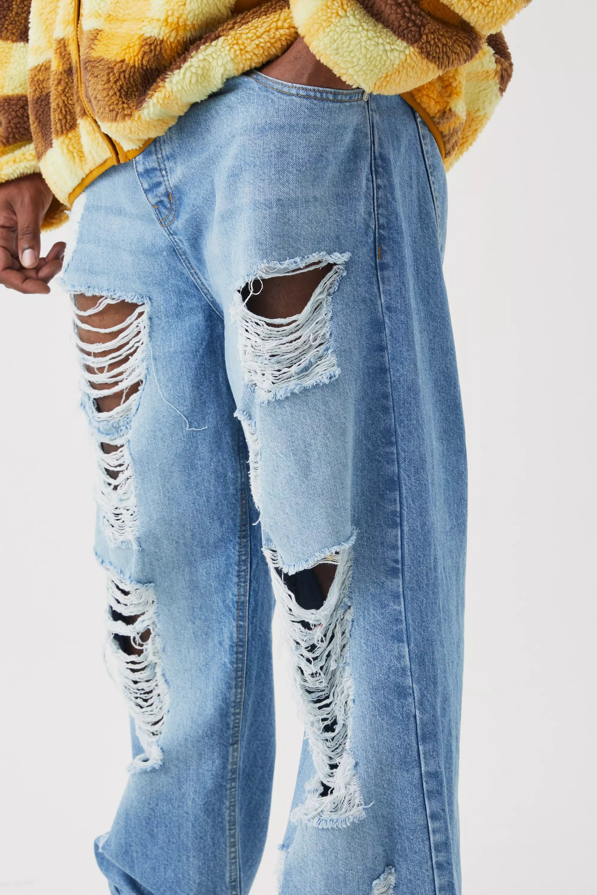 Plus Relaxed Rigid Extreme Ripped Jeans | boohooMAN USA